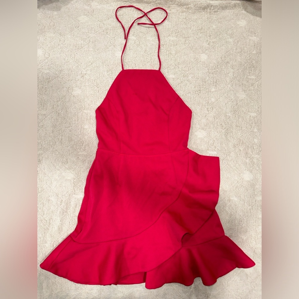 NBD Halter with Ruffle Mini Dress Hot‎ Pink